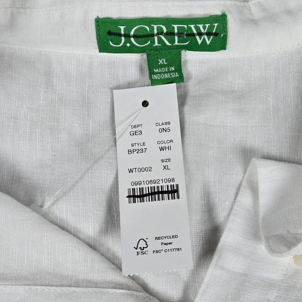 J. Crew White Linen‎ Cotton Blend Button Down Long Beach Shirt XL BP237
